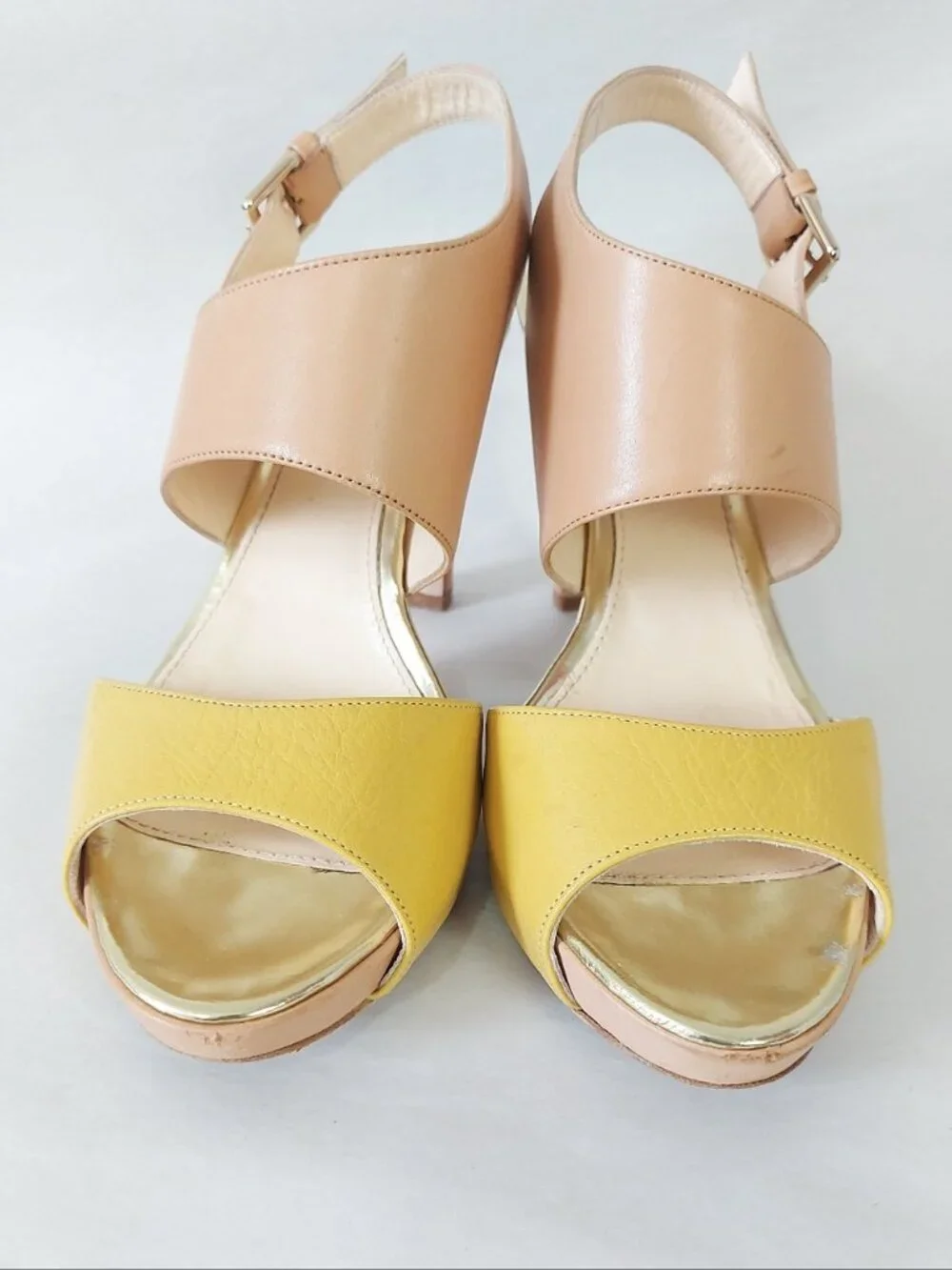MaxMara T-strap Peep-toe Platform Heel Two Tone Buckle Slingback Sandals 38 EU